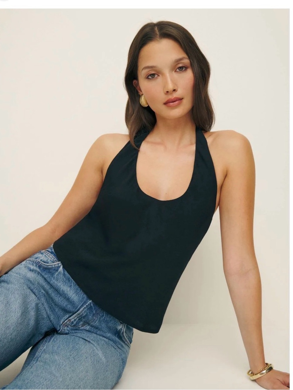 NWT Reformation Kylo Halter Scoop Neck Women's Tank Top - Black